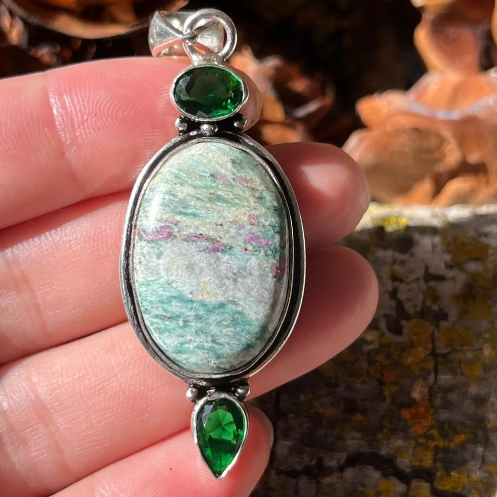 925 silver overlay ruby zoisite‎ pendant